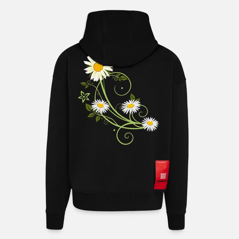 Ranke mit Margerite und Gänseblümchen - Zip Hoodie - made by SPREAD - SOLID BLACK