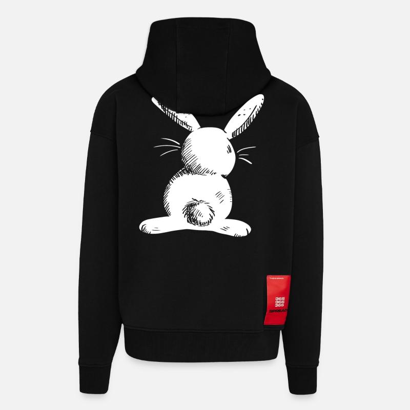 White long eared hare comic - Zip Hoodie - made by SPREAD - SOLID BLACK
