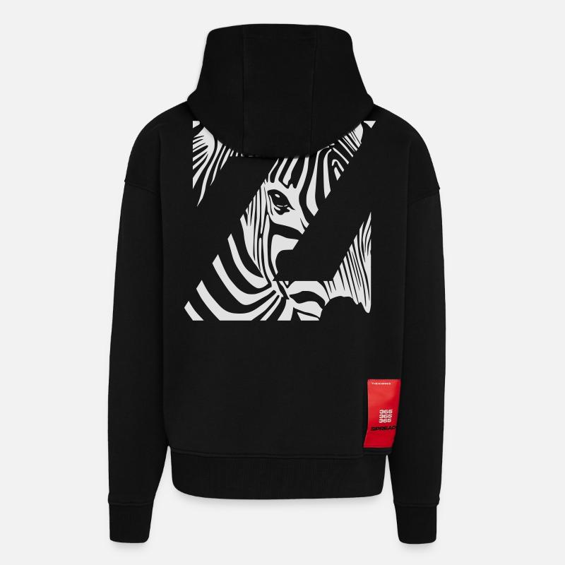 Zebra Mix Mono White - Zip Hoodie - made by SPREAD - SOLID BLACK