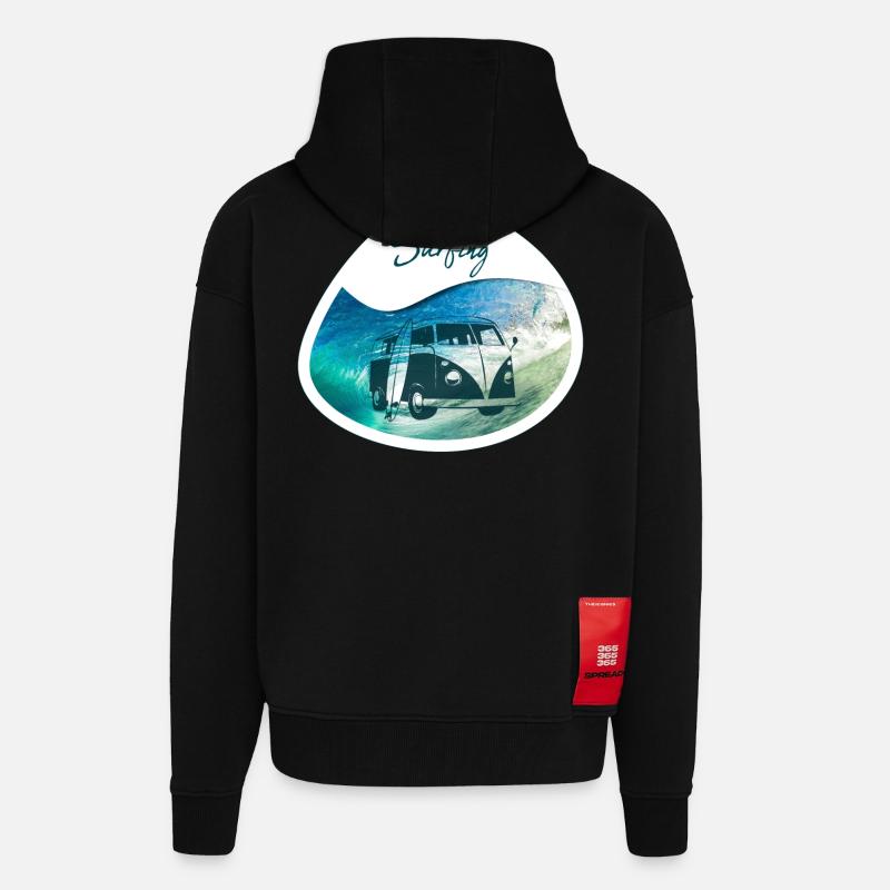 Bus de surf - design - Veste à capuche bio épaisse oversize fabriqué en UE - SOLID BLACK