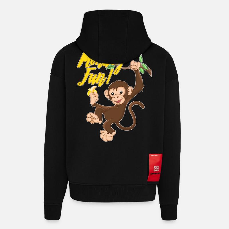 Monkey Fun - Zip Hoodie - made by SPREAD - SOLID BLACK