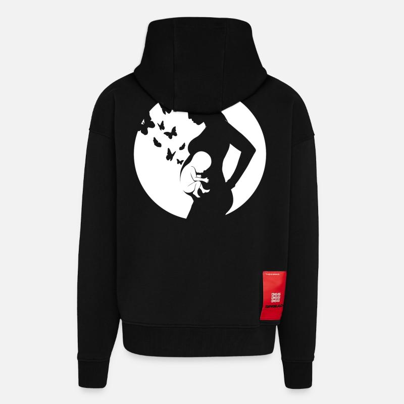 Mère - Bébé - Grossesse - Veste à capuche bio épaisse oversize fabriqué en UE - SOLID BLACK