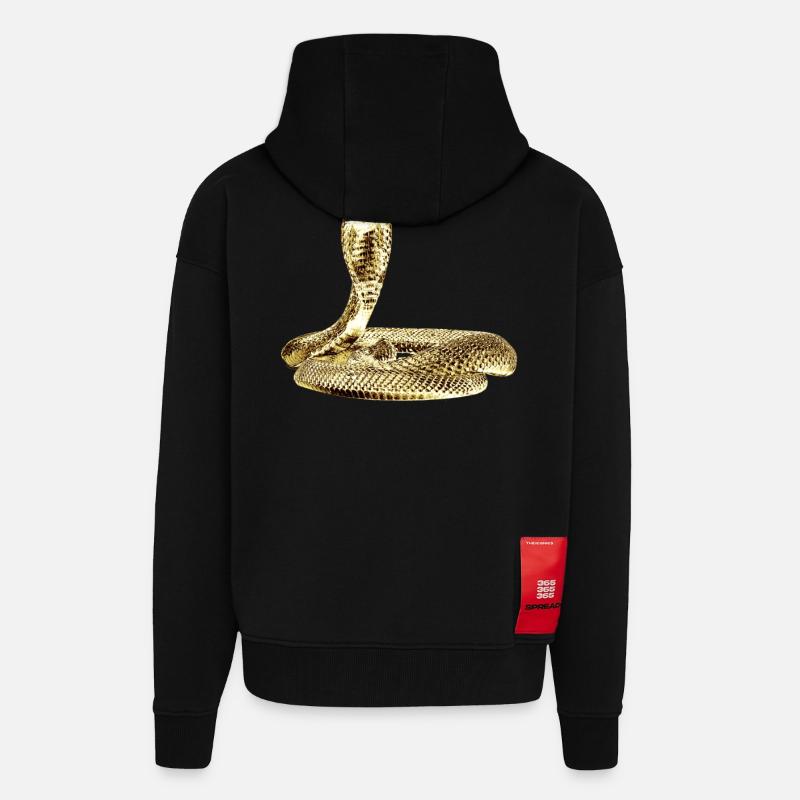 Cobra à l’attaque de Black - Veste à capuche bio épaisse oversize fabriqué en UE - SOLID BLACK