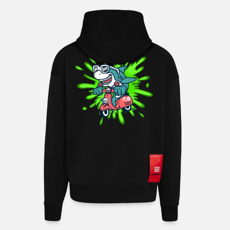 Shark Funny Moped Moped Roller Comic - Zip Hoodie - made by SPREAD - SOLID BLACK