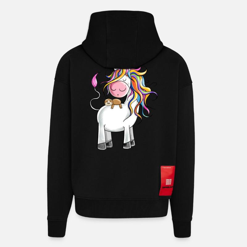 Chillendes Regenbogen Einhorn mit Faultier - Zip Hoodie - made by SPREAD - SOLID BLACK