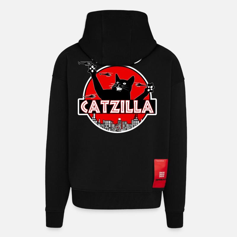 Catzilla Katze - Zip Hoodie - made by SPREAD - SOLID BLACK