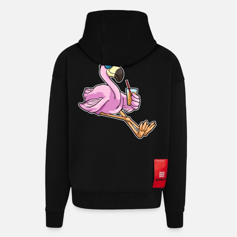 Flamingo with drink with straw - Zip Hoodie - made by SPREAD - SOLID BLACK