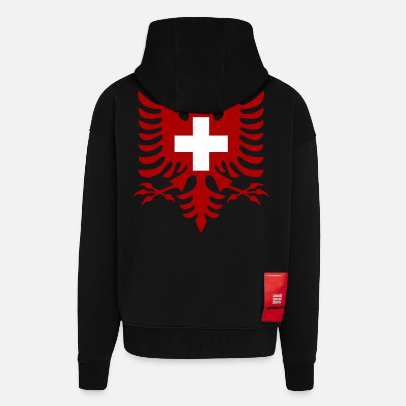 Drapeau de l’Albanie Suisse - Veste à capuche bio épaisse oversize fabriqué en UE - SOLID BLACK