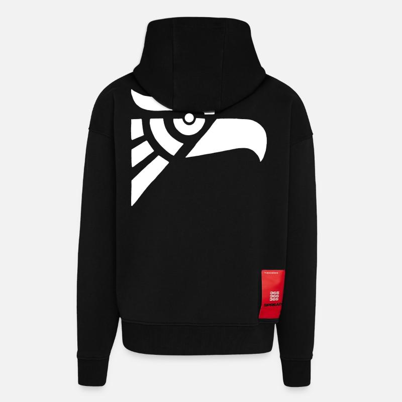 Aztec white eagle head - Zip Hoodie - made by SPREAD - SOLID BLACK