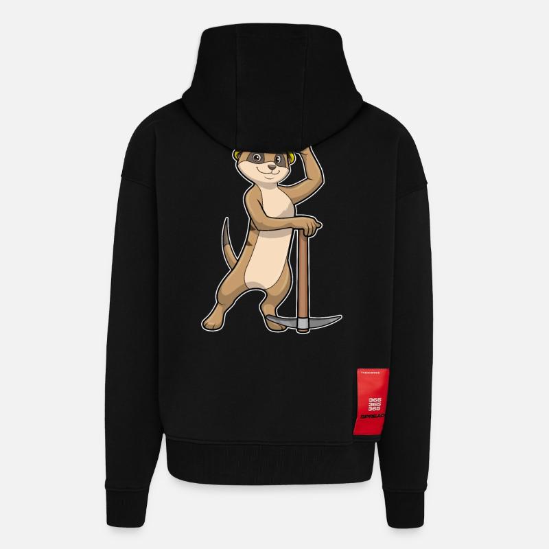 Erdmännchen als Bergarbeiter mit Spitzhacke - Zip Hoodie - made by SPREAD - SOLID BLACK