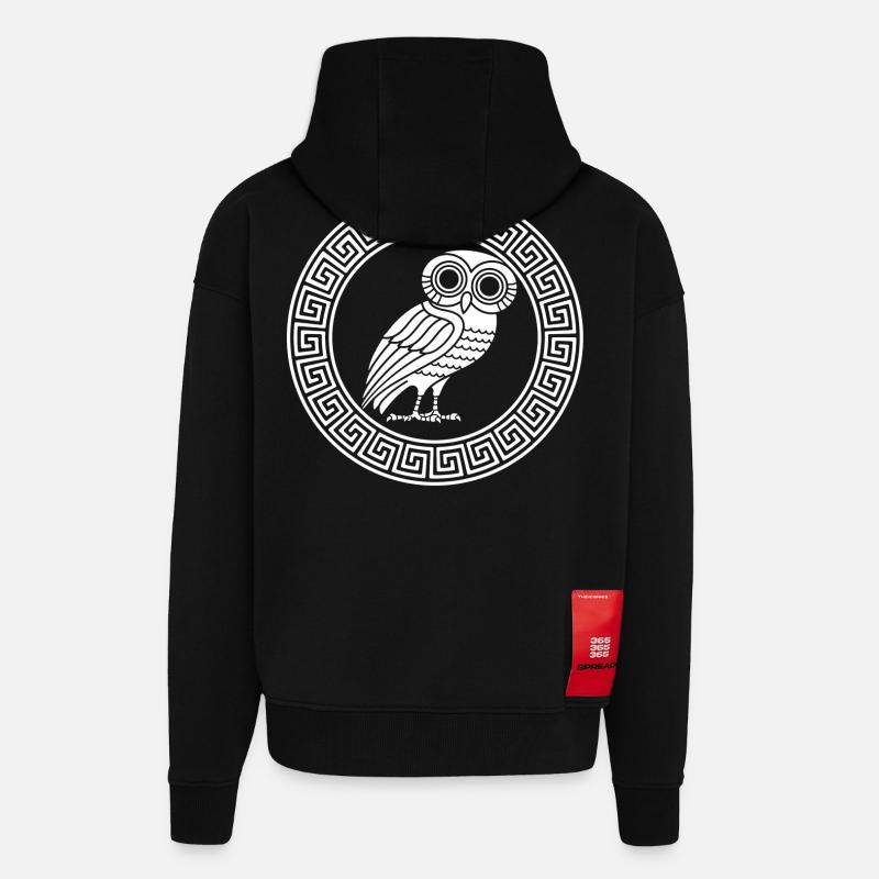 Griechisches Symbol der weißen Eule - Zip Hoodie - made by SPREAD - SOLID BLACK