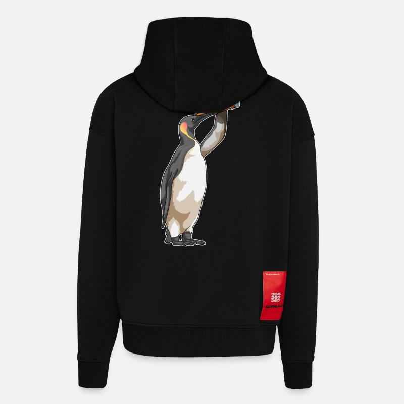 Pingouin avec télescope - Veste à capuche bio épaisse oversize fabriqué en UE - SOLID BLACK