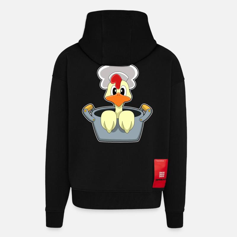 Poulet avec marmite - Veste à capuche bio épaisse oversize fabriqué en UE - SOLID BLACK