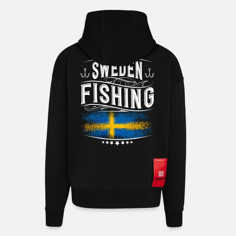 Suède Pêche Pêcheur Pêcheur - Veste à capuche bio épaisse oversize fabriqué en UE - SOLID BLACK