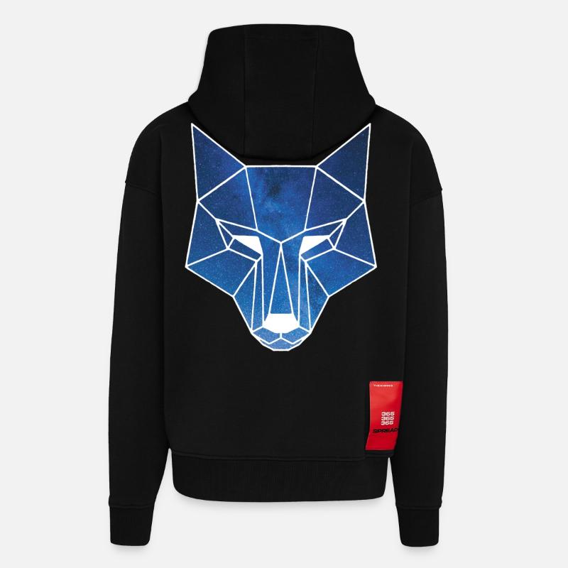 Weißer Wolf und Sternenhimmel - Zip Hoodie - made by SPREAD - SOLID BLACK