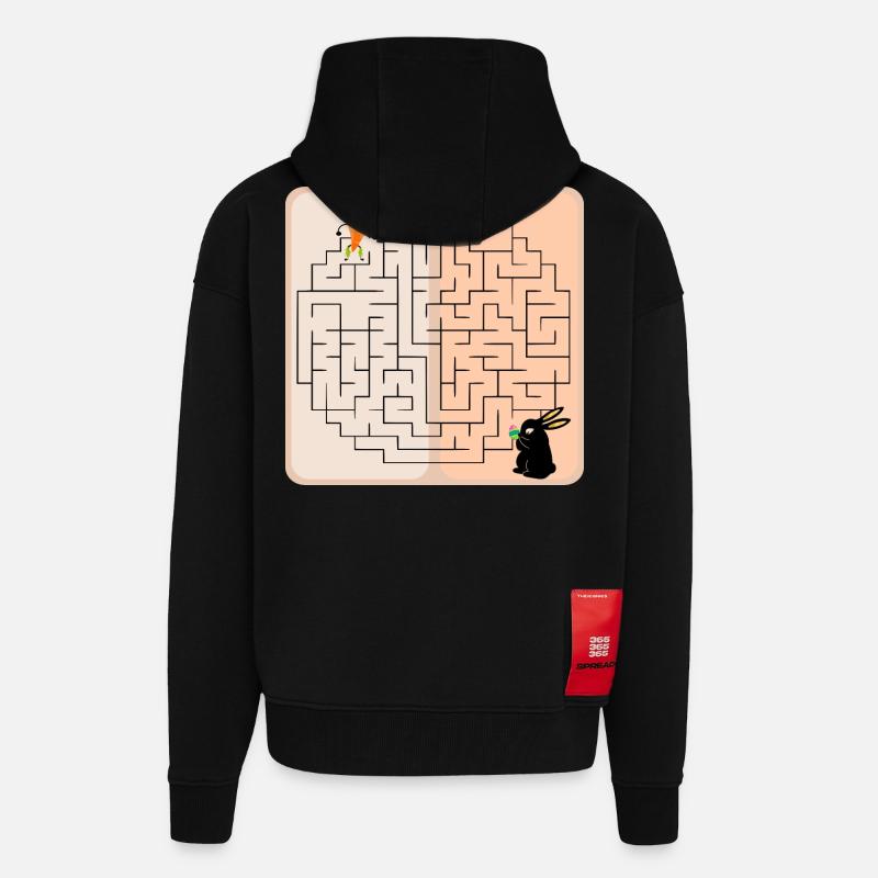 Labyrinthe Lapin de Pâques - Veste à capuche bio épaisse oversize fabriqué en UE - SOLID BLACK