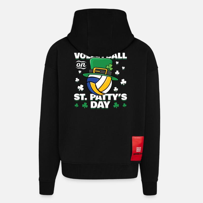 Volleyball de la Saint-Patrick - Veste à capuche bio épaisse oversize fabriqué en UE - SOLID BLACK