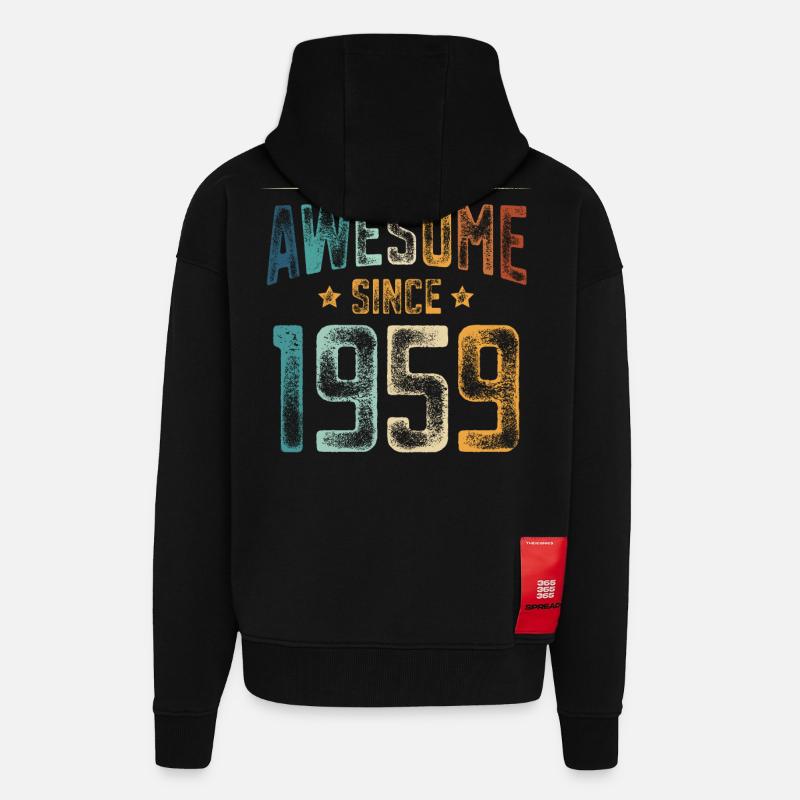 1959 Naissance Anniversaire Année de naissance - Veste à capuche bio épaisse oversize fabriqué en UE - SOLID BLACK