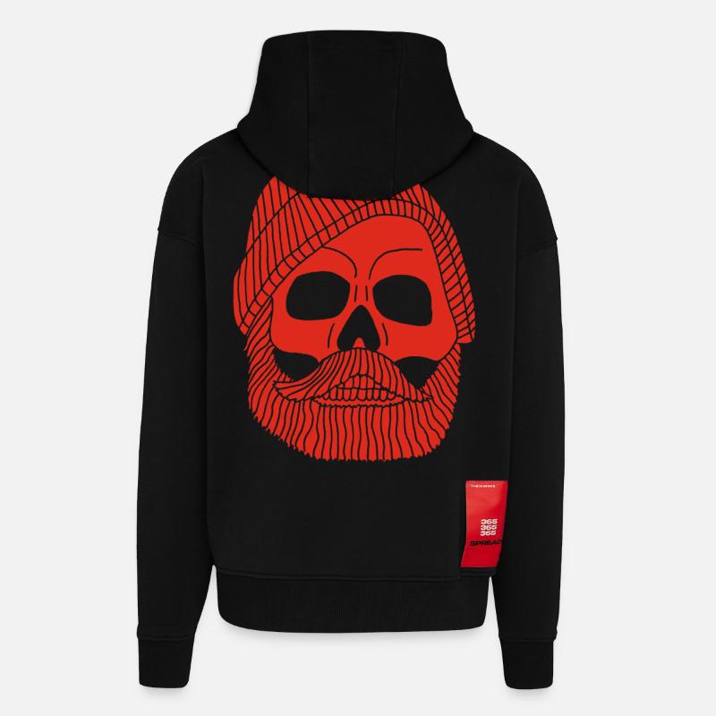 Crâne de marin pêcheur rouge - Veste à capuche bio épaisse oversize fabriqué en UE - SOLID BLACK
