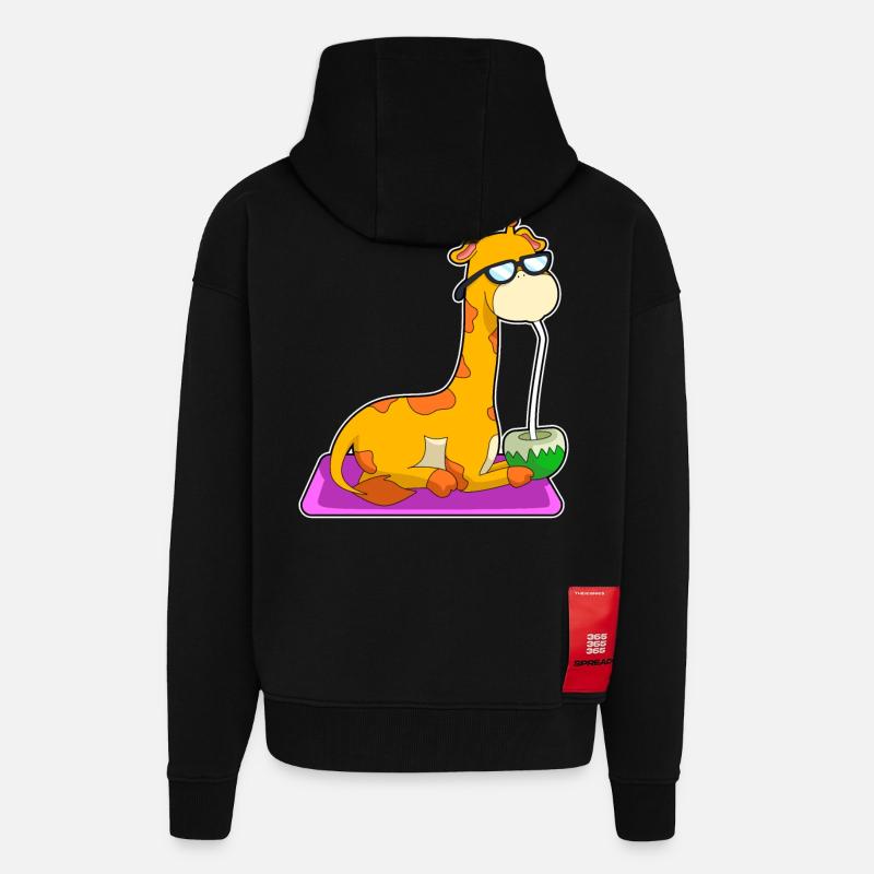 Giraffe mit Kokosnuss - Veste à capuche bio épaisse oversize fabriqué en UE - SOLID BLACK