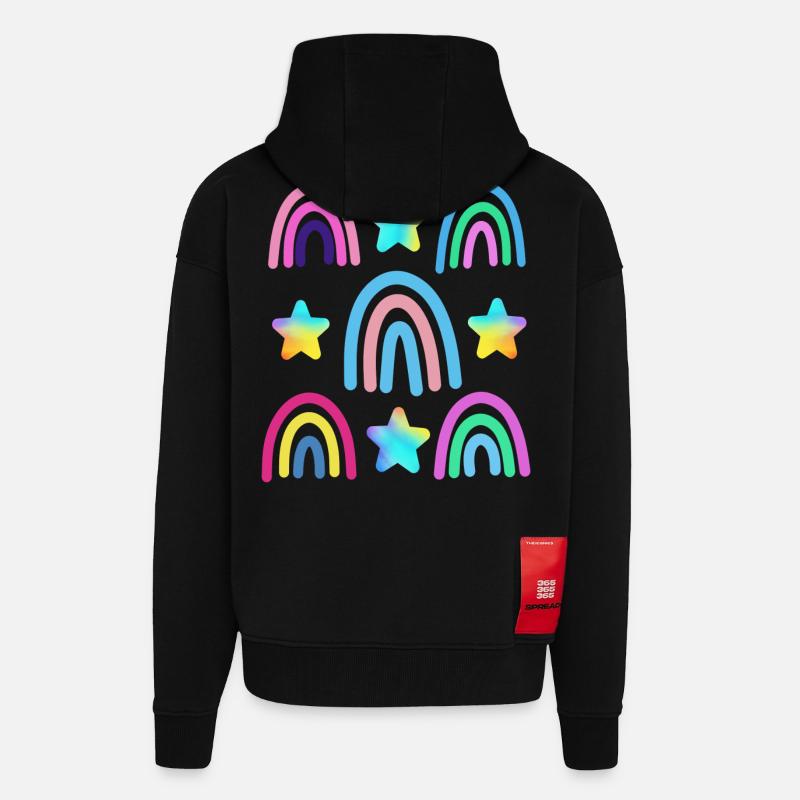 bunter Regenbogen und Sterne - Zip Hoodie - made by SPREAD - SOLID BLACK