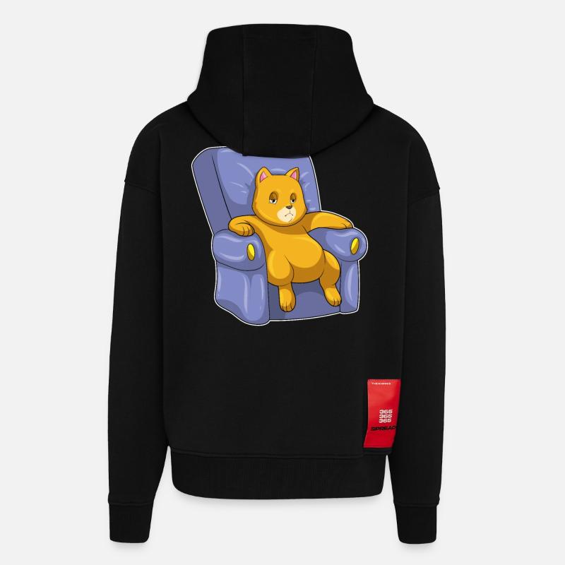Chat avec canapé - Veste à capuche bio épaisse oversize fabriqué en UE - SOLID BLACK