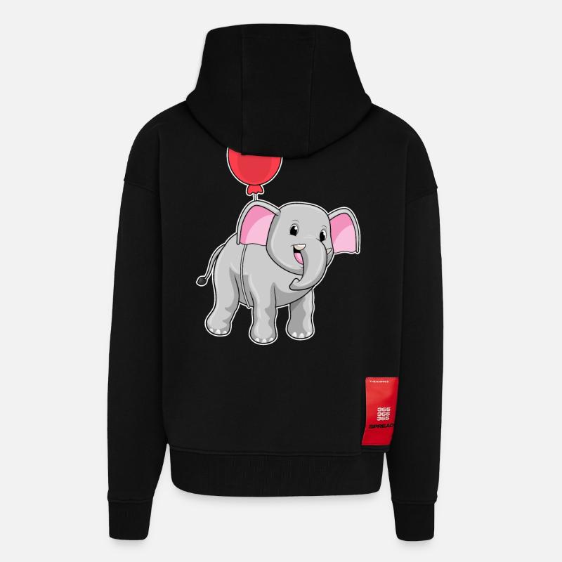 Éléphant avec ballon - Veste à capuche bio épaisse oversize fabriqué en UE - SOLID BLACK