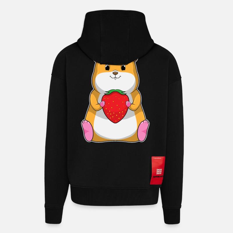 Hamster à la fraise - Veste à capuche bio épaisse oversize fabriqué en UE - SOLID BLACK