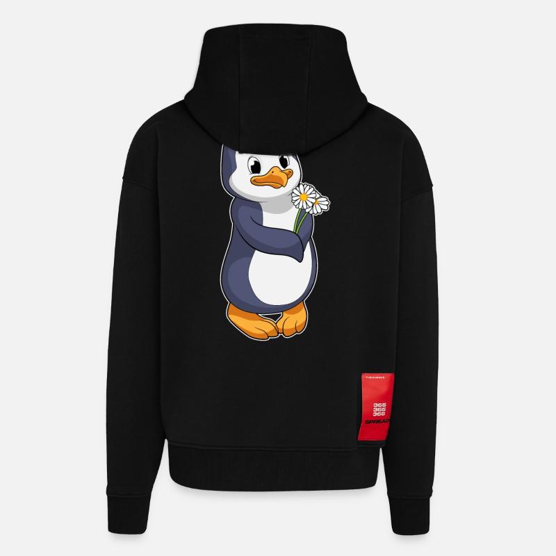 Pinguin mit Gänseblümchen - Zip Hoodie - made by SPREAD - SOLID BLACK