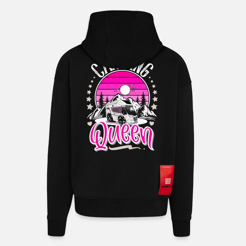 Camping Queen Camper Camping Grand-mère - Veste à capuche bio épaisse oversize fabriqué en UE - SOLID BLACK
