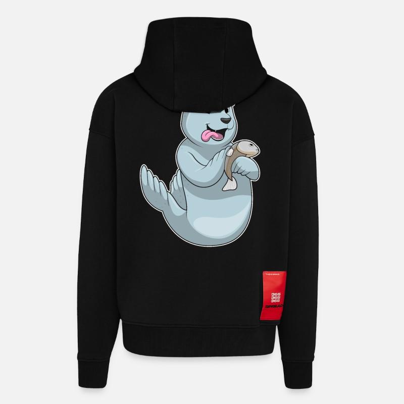 Sceller avec du poisson - Veste à capuche bio épaisse oversize fabriqué en UE - SOLID BLACK