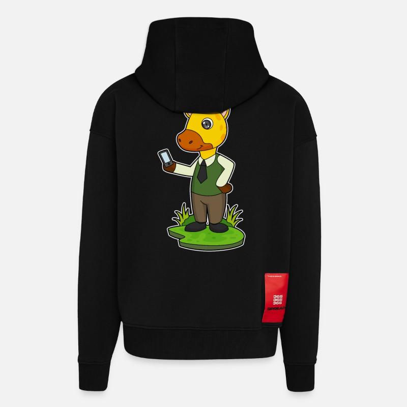 Giraffe mit Handy - Zip Hoodie - made by SPREAD - SOLID BLACK