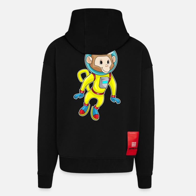 Singe en tant qu’astronaute - Veste à capuche bio épaisse oversize fabriqué en UE - SOLID BLACK