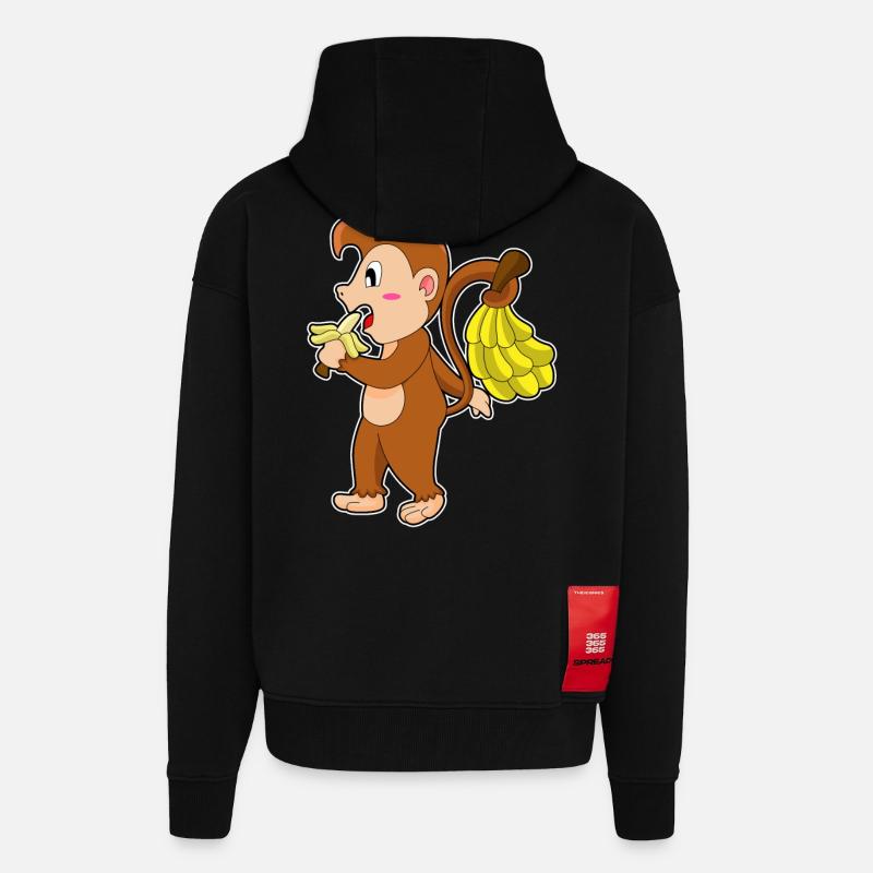 Singe aux bananes - Veste à capuche bio épaisse oversize fabriqué en UE - SOLID BLACK