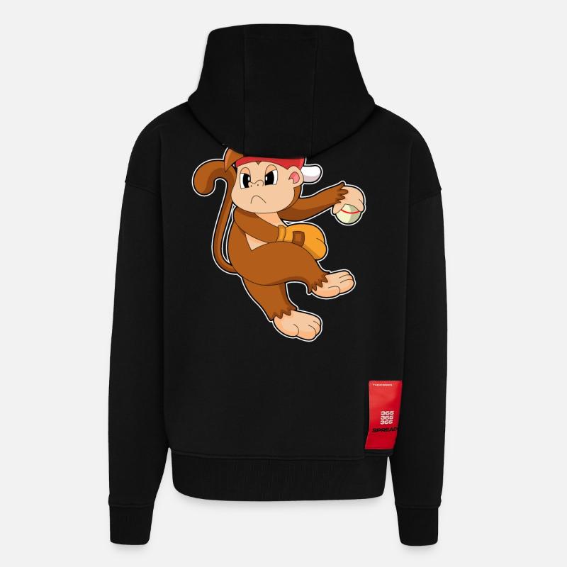Gant de baseball Monkey - Veste à capuche bio épaisse oversize fabriqué en UE - SOLID BLACK