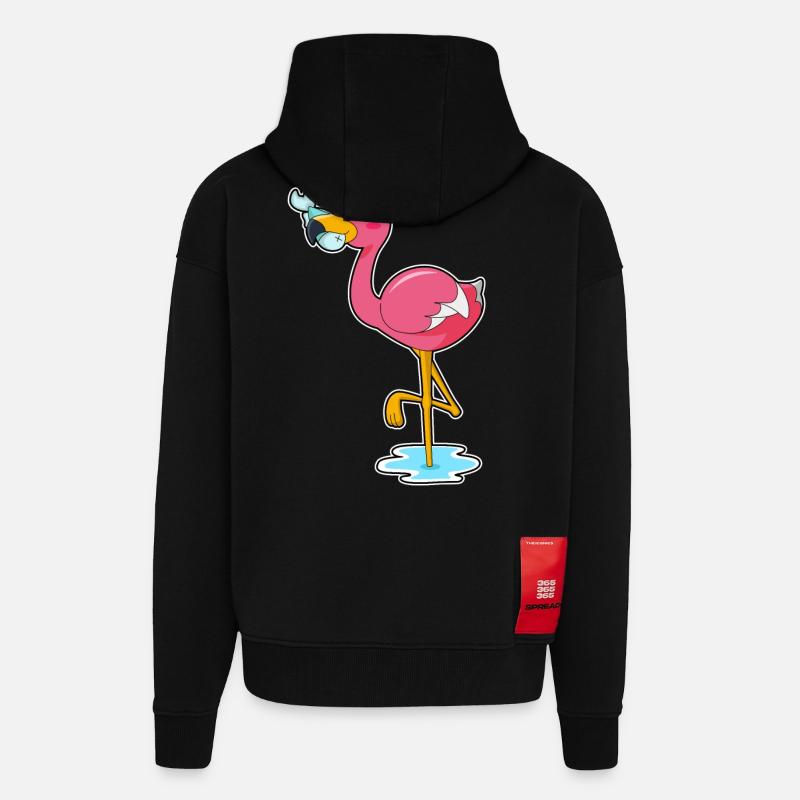 Flamingo mit Fisch - Zip Hoodie - made by SPREAD - SOLID BLACK