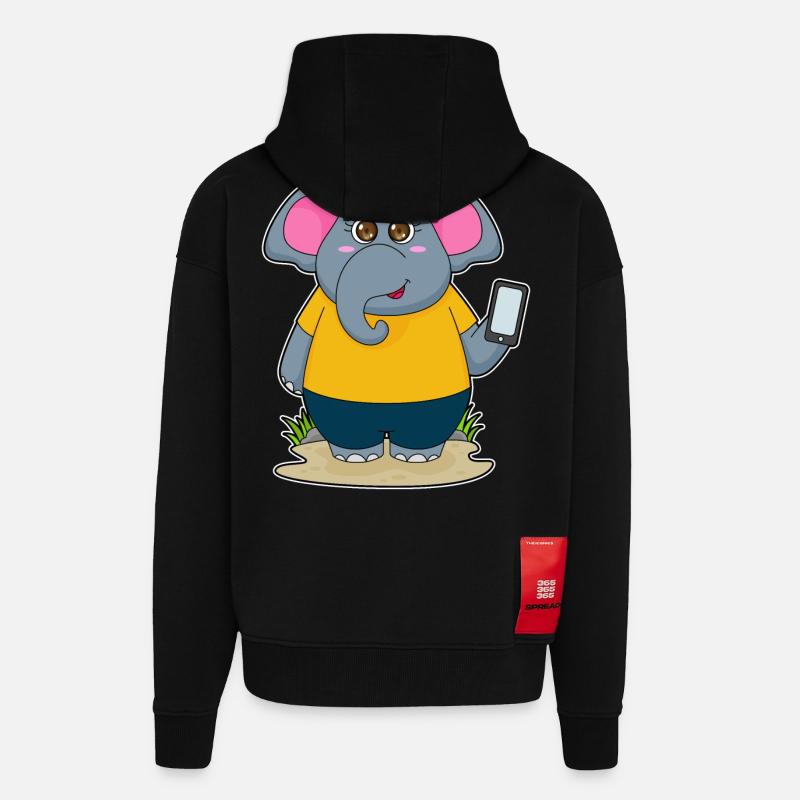 Elefant mit Handy - Zip Hoodie - made by SPREAD - SOLID BLACK