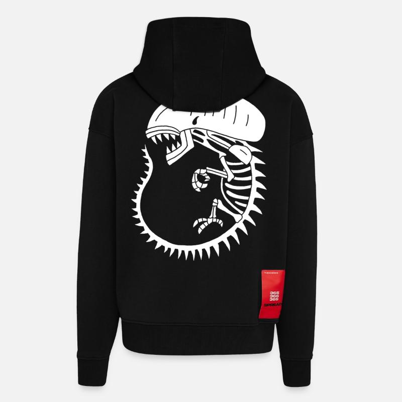 Squelette de monstre extraterrestre blanc - Veste à capuche bio épaisse oversize fabriqué en UE - SOLID BLACK