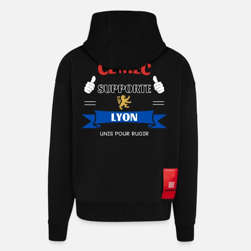 Ce mec supporte Lyon - Veste à capuche bio épaisse oversize fabriqué en UE - SOLID BLACK