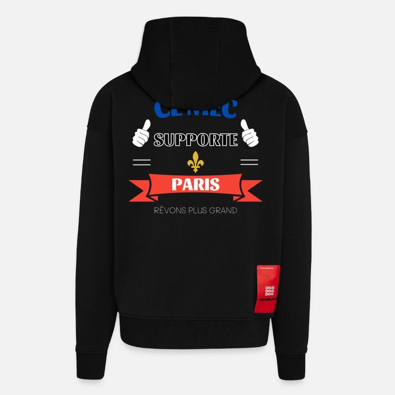 Ce mec supporte Paris - Veste à capuche bio épaisse oversize fabriqué en UE - SOLID BLACK