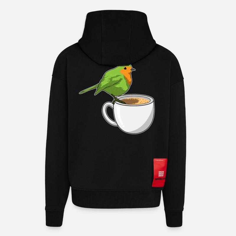 Vogel Kaffee Tasse - Zip Hoodie - made by SPREAD - SOLID BLACK