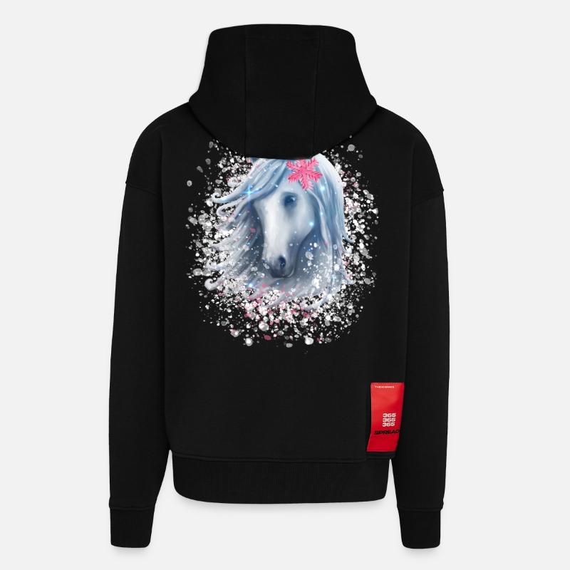 Cheval flocon de neige Noël - Veste à capuche bio épaisse oversize fabriqué en UE - SOLID BLACK