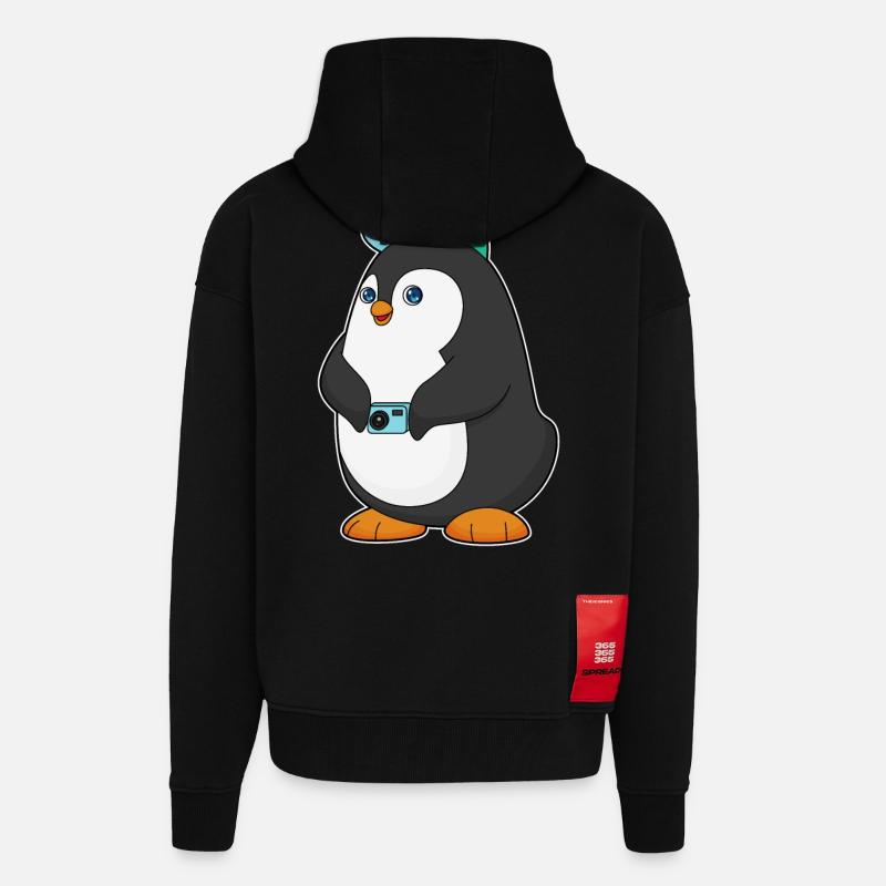 Pinguin Kamera - Zip Hoodie - made by SPREAD - SOLID BLACK