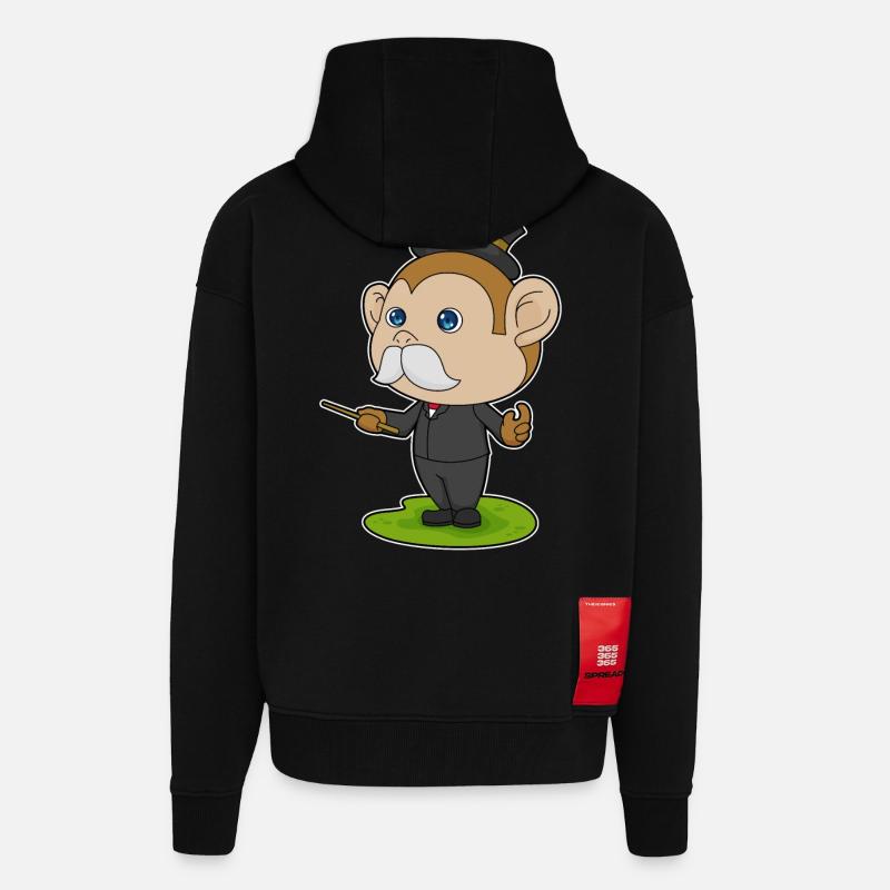 Monkey Wizard Wand - Zip Hoodie - made by SPREAD - SOLID BLACK