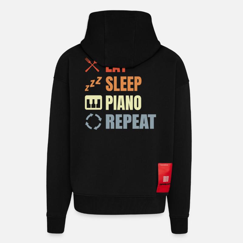 Manger Sleeping Piano Répéter - Veste à capuche bio épaisse oversize fabriqué en UE - SOLID BLACK