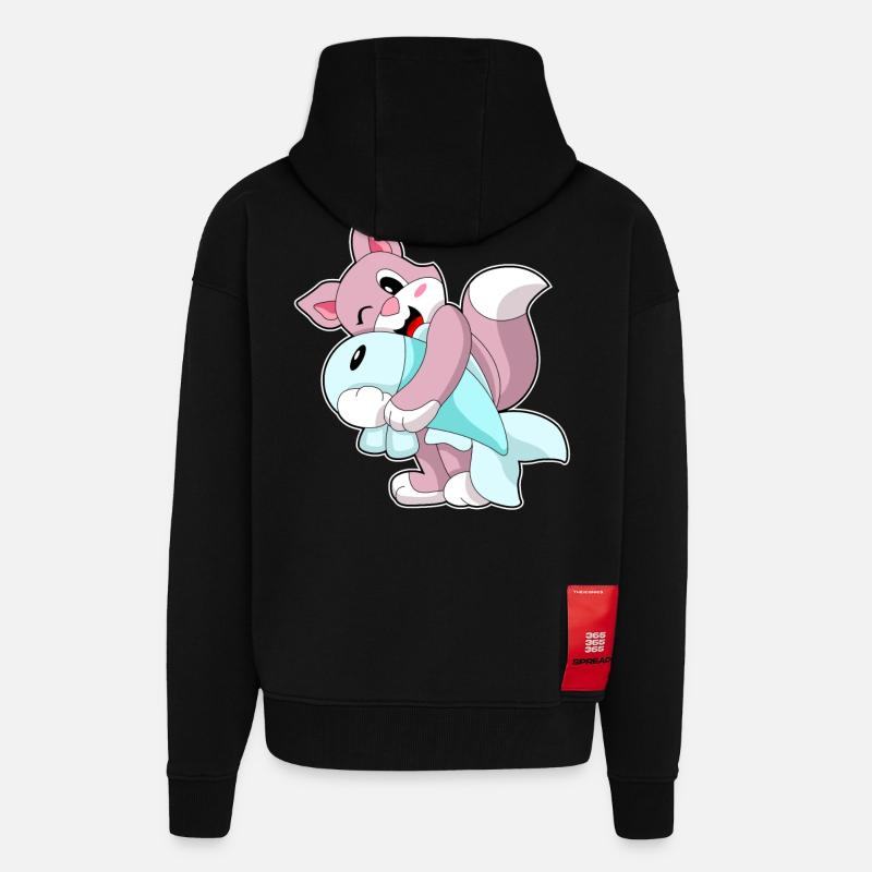 Poisson-chat - Veste à capuche bio épaisse oversize fabriqué en UE - SOLID BLACK