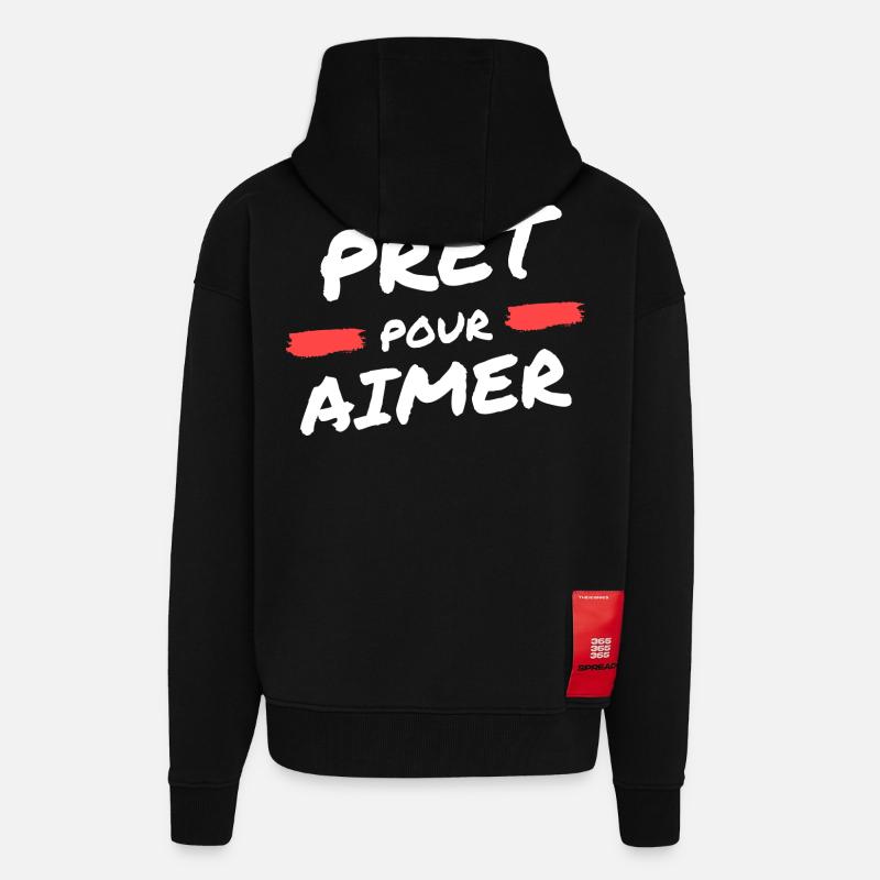 Prêt pour aimer, saint Valentin - Veste à capuche bio épaisse oversize fabriqué en UE - SOLID BLACK