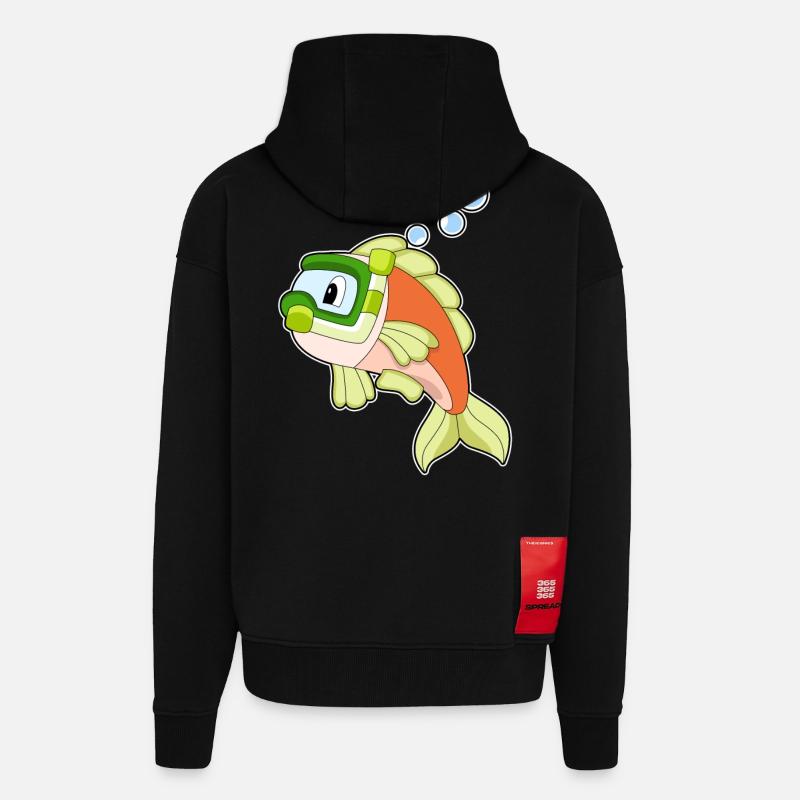 Poisson Natation Snorkel - Veste à capuche bio épaisse oversize fabriqué en UE - SOLID BLACK