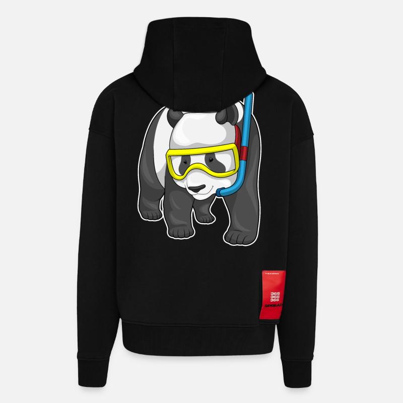 Panda Diver Snorkel - Veste à capuche bio épaisse oversize fabriqué en UE - SOLID BLACK