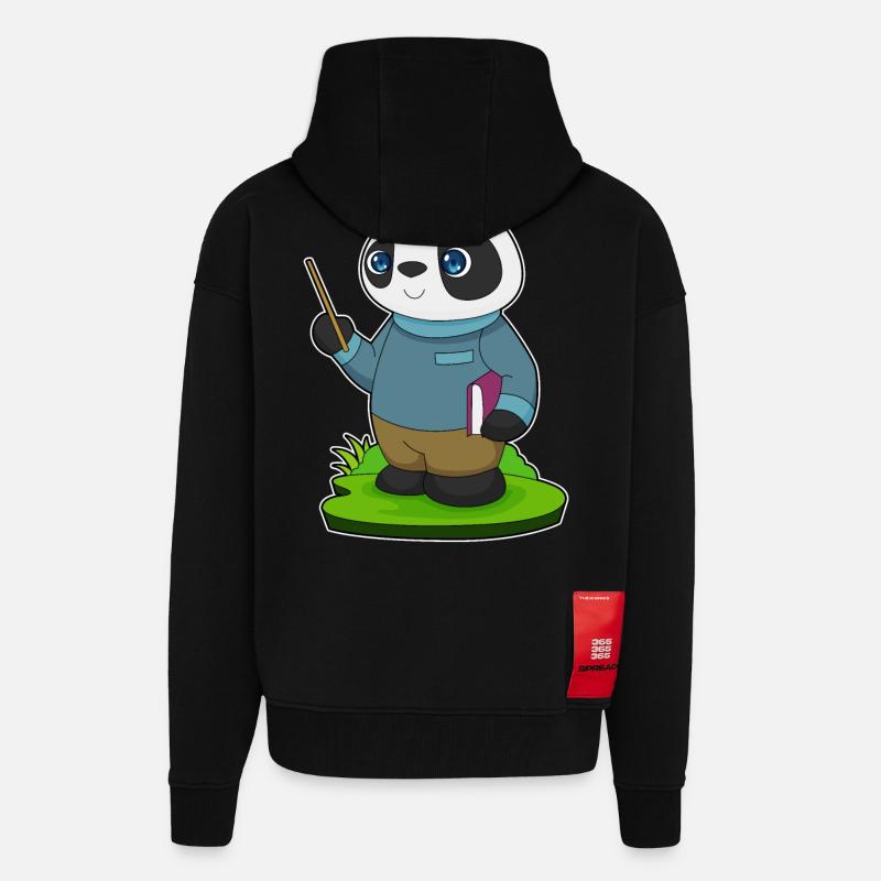 Pointeur d’enseignant Panda - Veste à capuche bio épaisse oversize fabriqué en UE - SOLID BLACK
